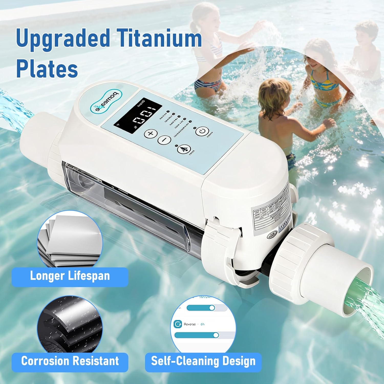 40,000 Gallons Salt Water Pool Chlorinator System with WiFi App Control, Upgraded Titanium Plates, High-Performance Salt Chlorine Generator - Image 6