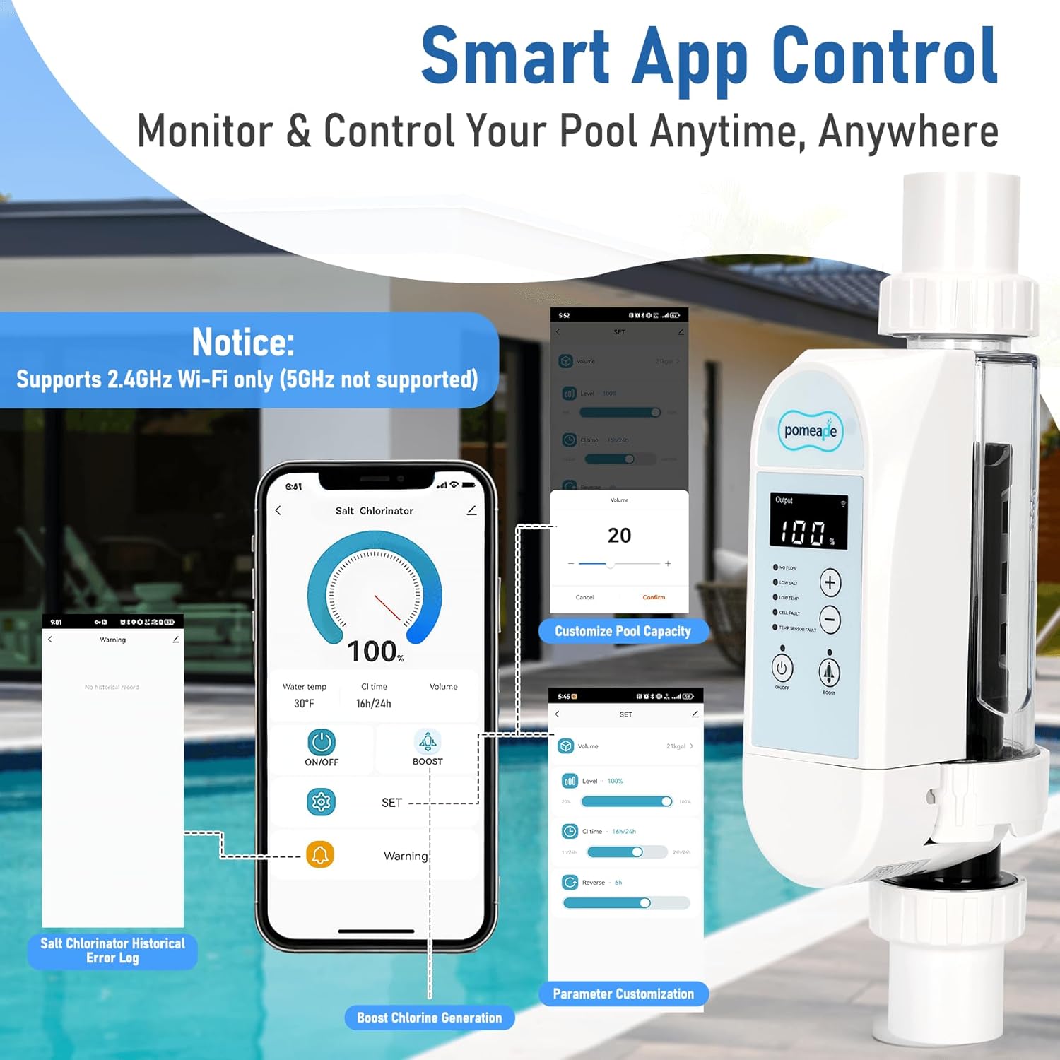 40,000 Gallons Salt Water Pool Chlorinator System with WiFi App Control, Upgraded Titanium Plates, High-Performance Salt Chlorine Generator - Image 4