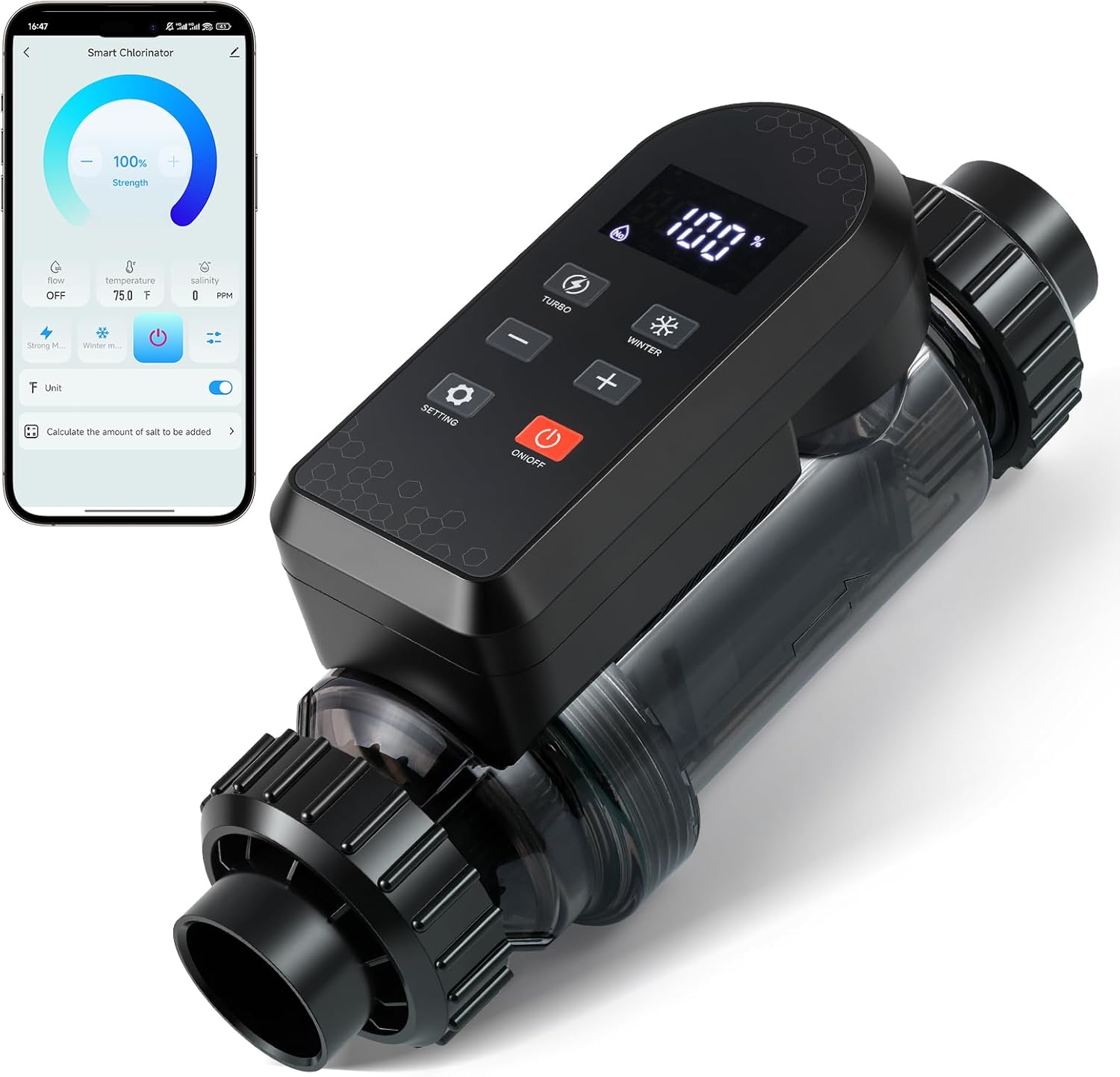 Bonvoisin Salt Water Pool Chlorinator System Salt Chlorine Generator for Inground Pools Saltwater Pool System with Titanium Cell, LED-APP Control, Up to 40,000 Gallons Pool - 1