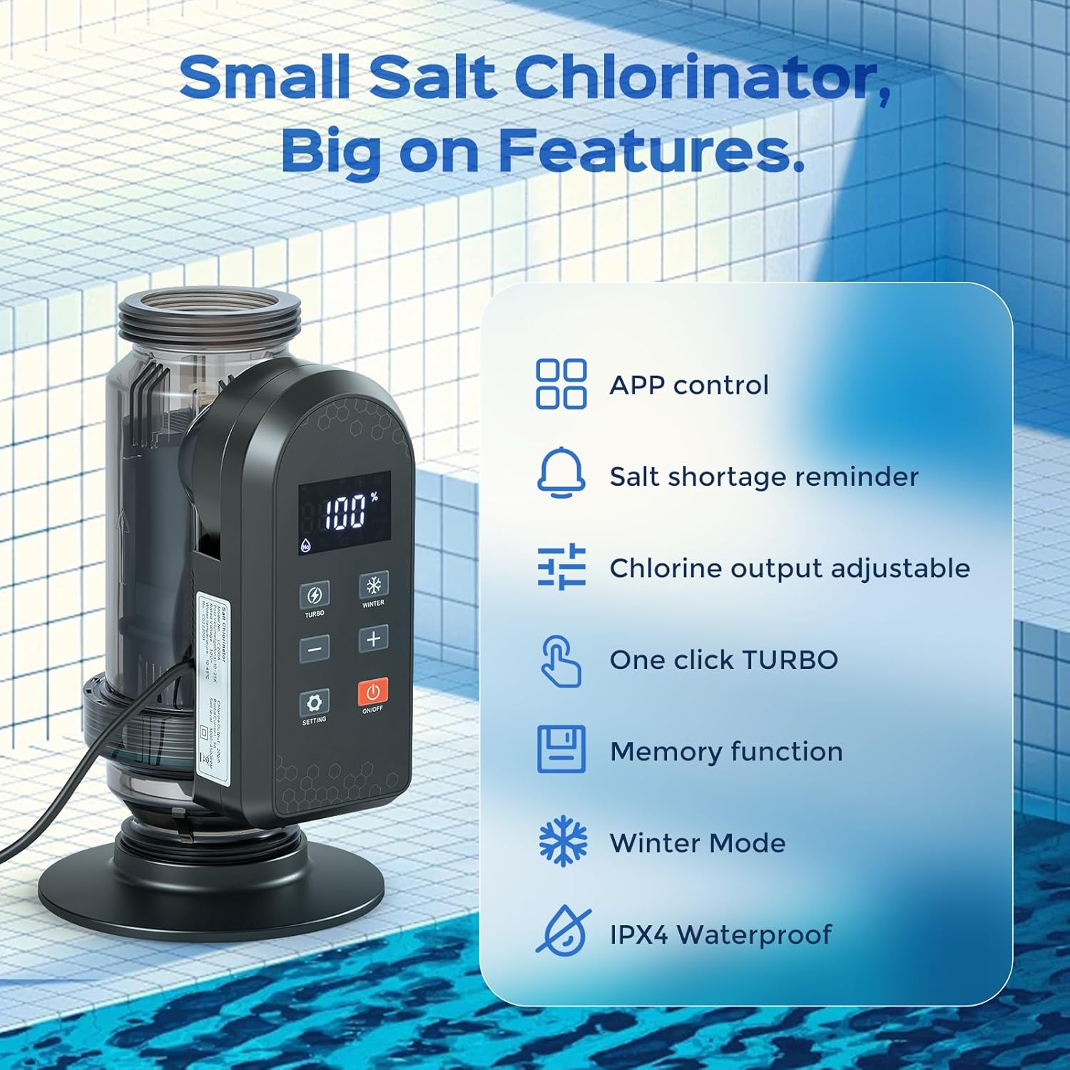 Bonvoisin Salt Water Pool Chlorinator System Salt Chlorine Generator for Inground Pools Saltwater Pool System with Titanium Cell, LED/APP Control, Up to 40,000 Gallons Pool - Image 3