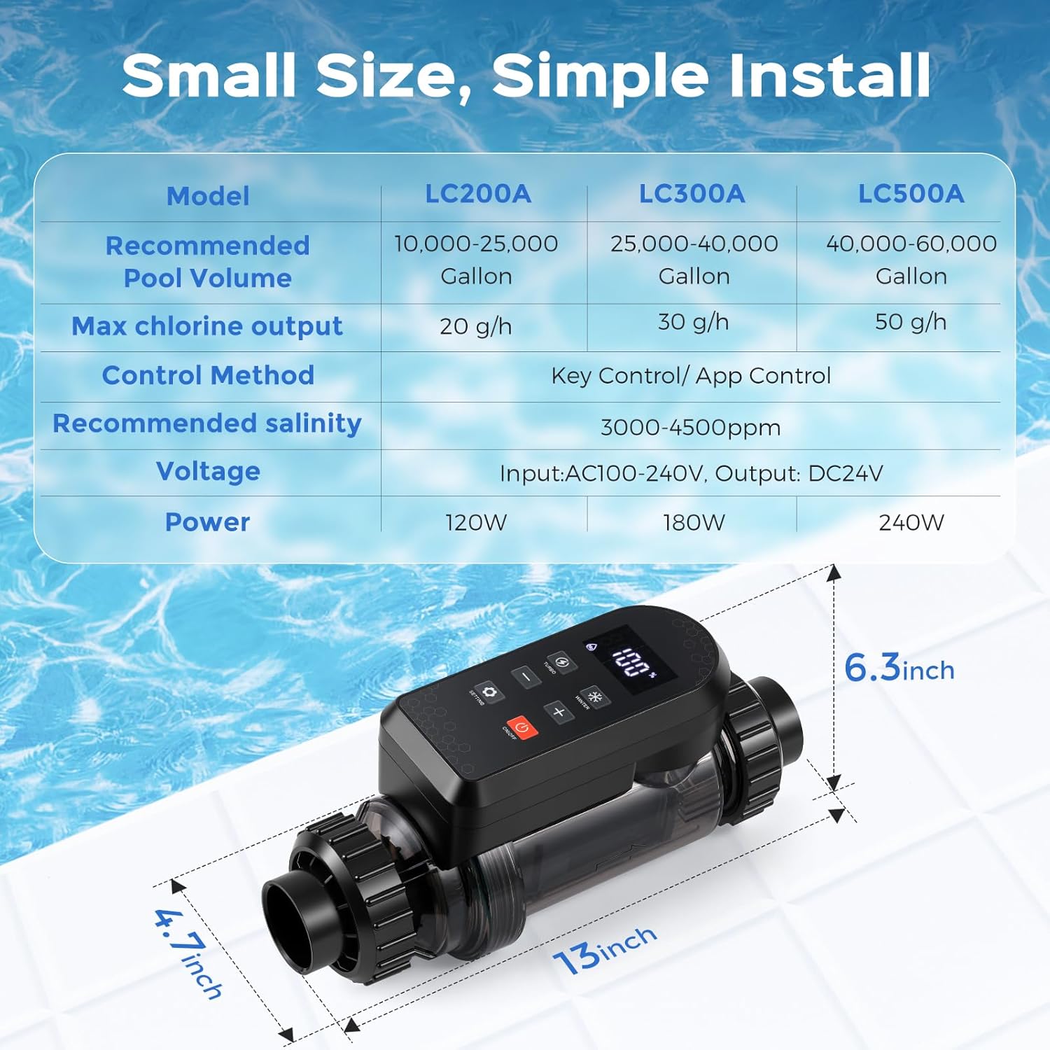 Bonvoisin Salt Water Pool Chlorinator System Salt Chlorine Generator for Inground Pools Saltwater Pool System with Titanium Cell, LED/APP Control, Up to 40,000 Gallons Pool - Image 4