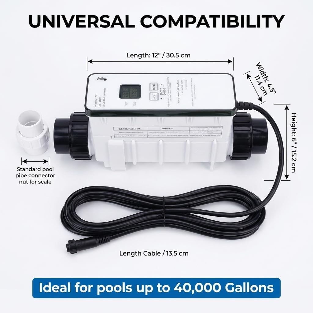 IC40 Salt Chlorine Generator Cell 40000 Gallon Replacement for In-Ground Pool Salt System Universal Fit for Most Control Panels Self-Cleaning with Cell Life Display EC-520555 - Image 6