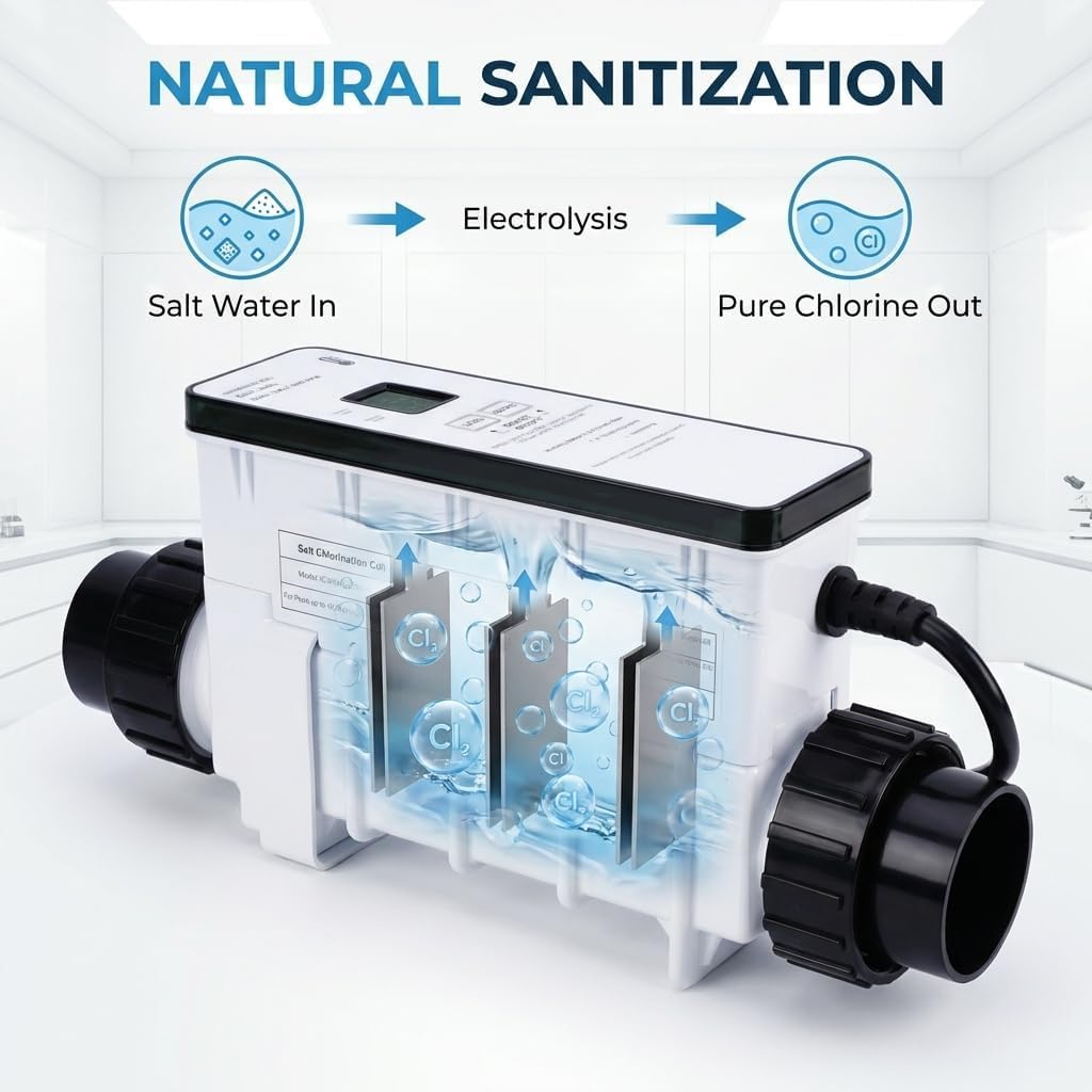 IC40 Salt Chlorine Generator Cell 40000 Gallon Replacement for In-Ground Pool Salt System Universal Fit for Most Control Panels Self-Cleaning with Cell Life Display EC-520555 - Image 3