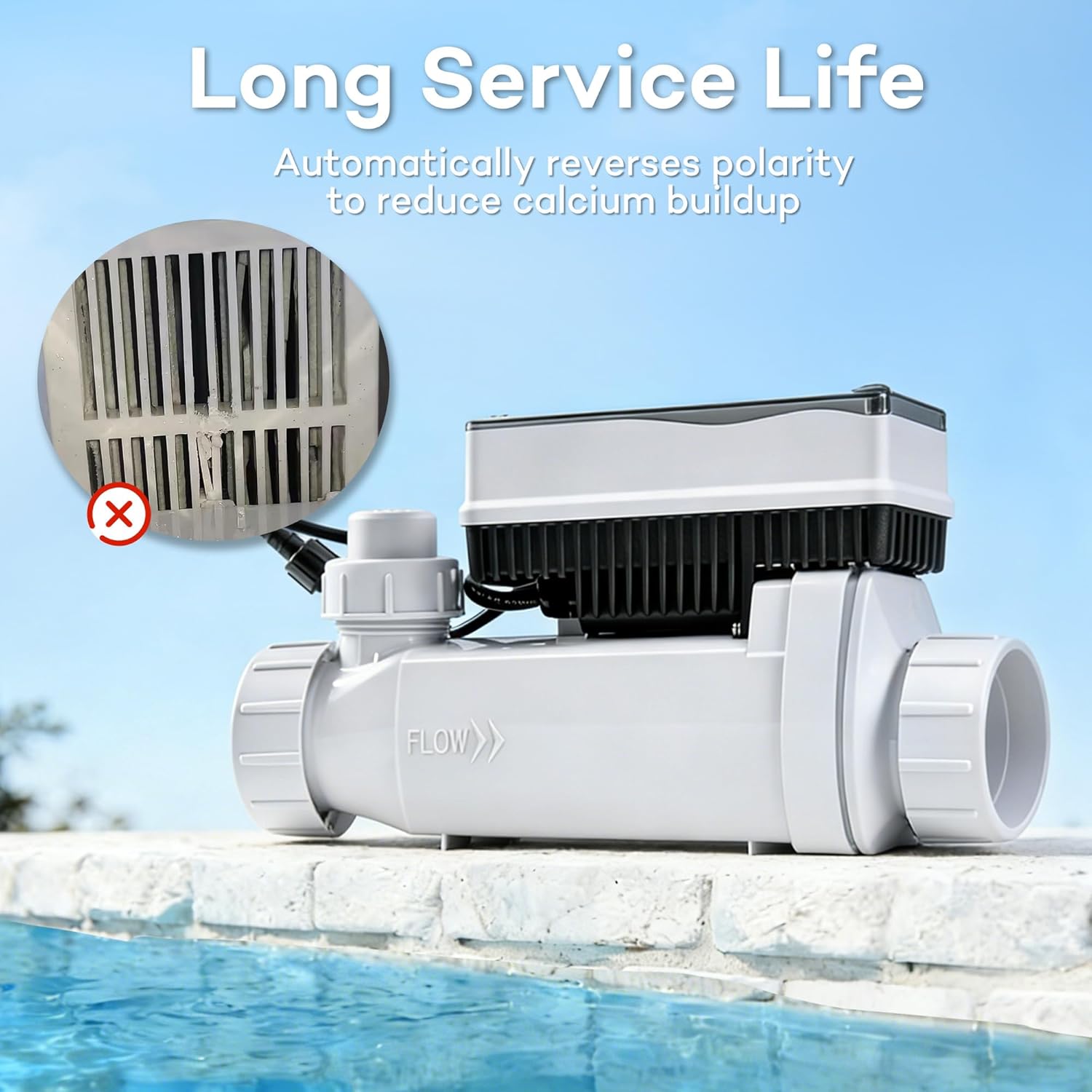 Salt Cell for Pool - Fits for Pentair Salt Cell, Upgraded Flow Switch with Temp/Salinity Sensor, Replacement Salt Cell Chlorine Generator, up to 20,000 Gal Pool - Image 3