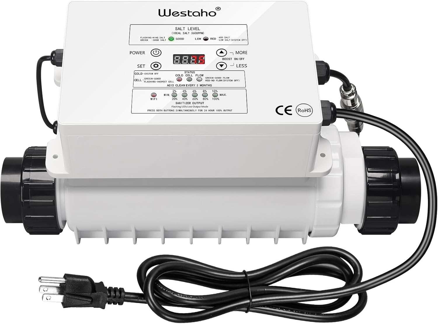 Salt Chlorine Generator, Westaho Pool Salt System for Inground Pools Up to 40,000 Gallons, 1.4 lb Chlorine Output, USA Titanium Cell with 10,000-Hour Lifespan, Built-in Power Supply - 1