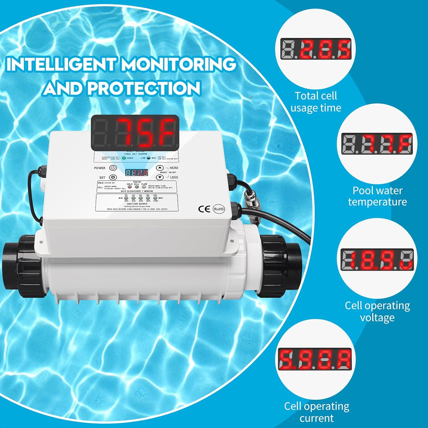 Salt Chlorine Generator, Westaho Pool Salt System for Inground Pools Up to 40,000 Gallons, 1.4 lb Chlorine Output, USA Titanium Cell with 10,000-Hour Lifespan, Built-in Power Supply - Image 8