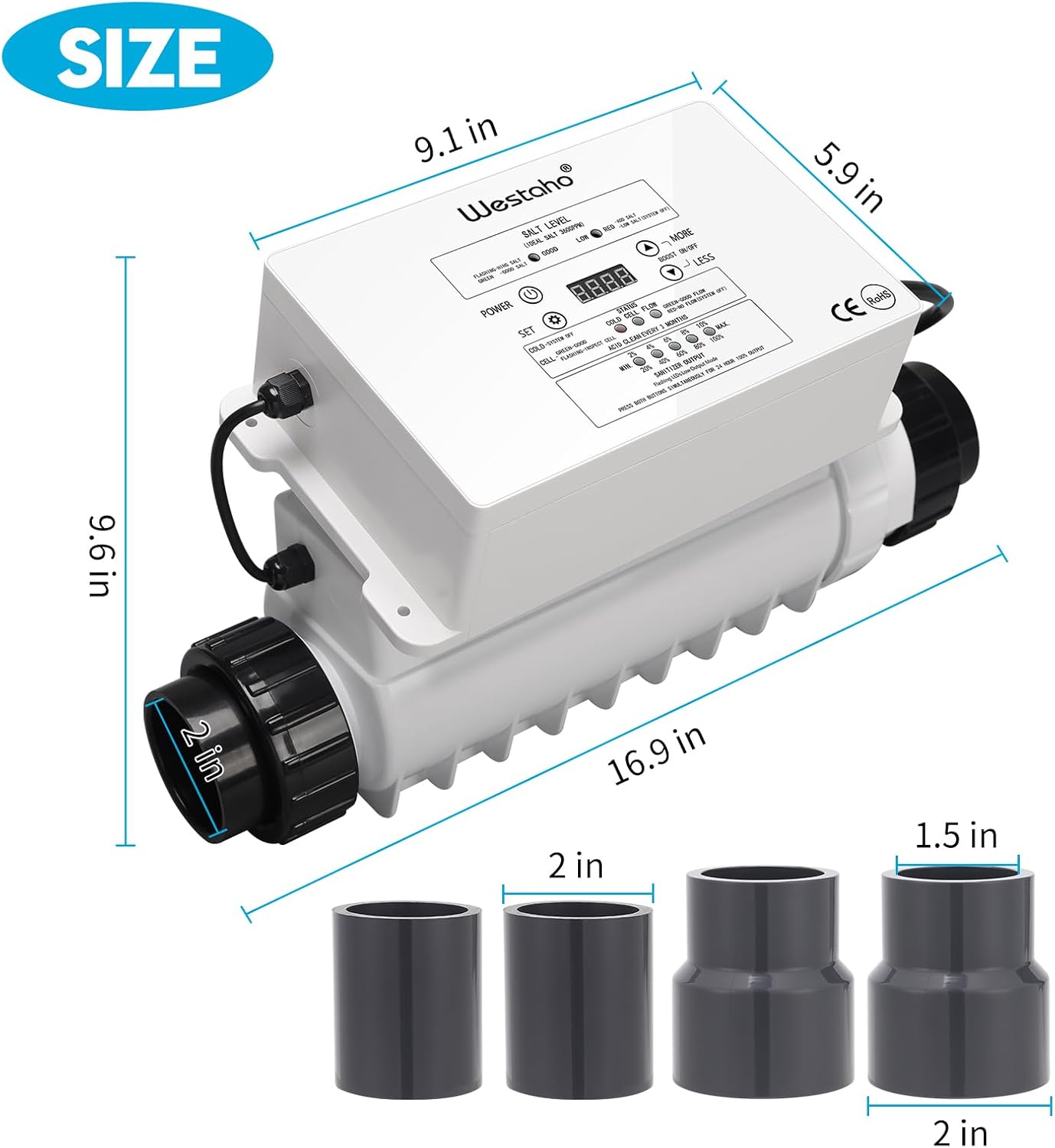 Salt Chlorine Generator, Westaho Pool Salt System for Inground Pools Up to 40,000 Gallons, 1.4 lb Chlorine Output, USA Titanium Cell with 10,000-Hour Lifespan, Built-in Power Supply - Image 3