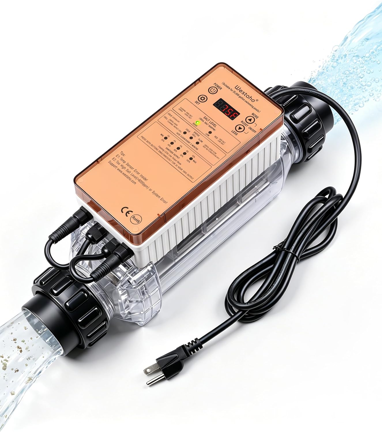 Salt Chlorine Generator - Westaho Pool Salt System for Inground Pools up to 25,000 Gallons, USA Titanium Cell (10,000-Hour Lifespan) & Waterproof Control Panel, Built-in Power Supply, 12G-H - 1