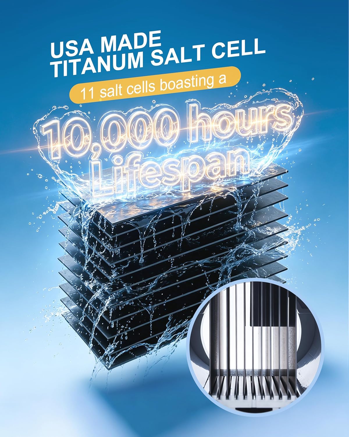 Salt Chlorine Generator - Westaho Pool Salt System for Inground Pools up to 25,000 Gallons, USA Titanium Cell (10,000-Hour Lifespan) & Waterproof Control Panel, Built-in Power Supply, 12G/H - Image 6