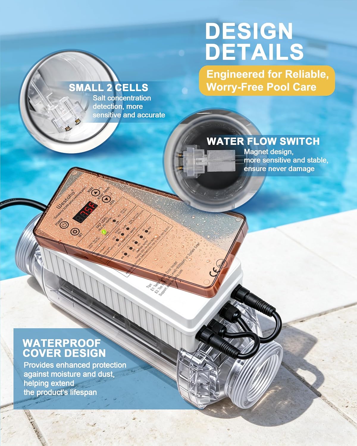 Salt Chlorine Generator - Westaho Pool Salt System for Inground Pools up to 25,000 Gallons, USA Titanium Cell (10,000-Hour Lifespan) & Waterproof Control Panel, Built-in Power Supply, 12G/H - Image 4
