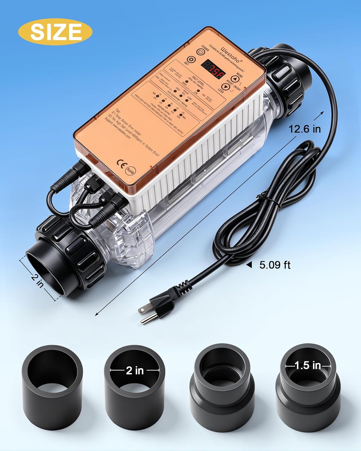 Salt Chlorine Generator - Westaho Pool Salt System for Inground Pools up to 25,000 Gallons, USA Titanium Cell (10,000-Hour Lifespan) & Waterproof Control Panel, Built-in Power Supply, 12G/H - Image 3