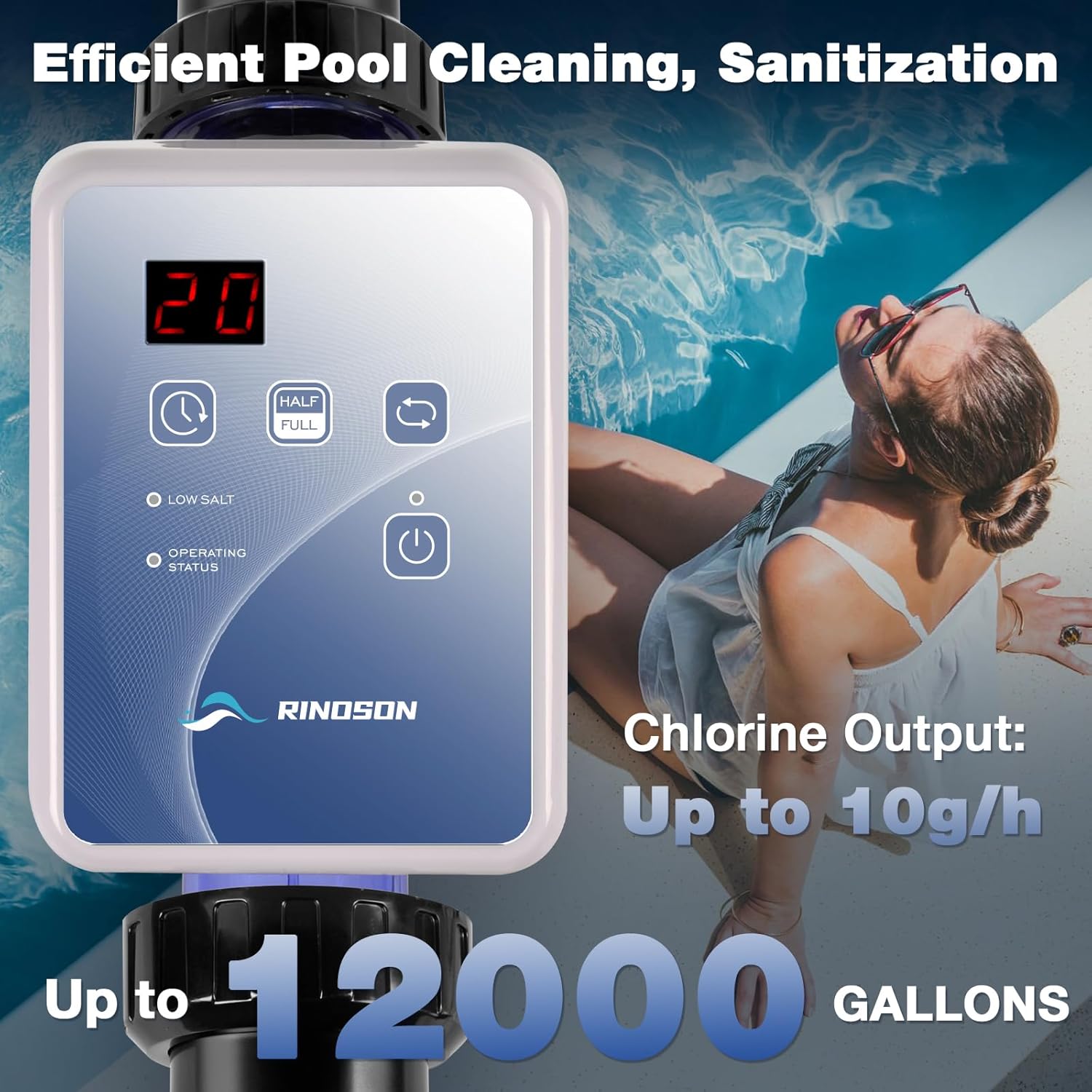 Salt Chlorine Generator for Above Ground Pools | Saltwater Pool Chlorinator System with Self-Cleaning Titanium Cell | LED Display & Automatic Chlorination | for Pools Up to 6,000 Gallons - Image 5