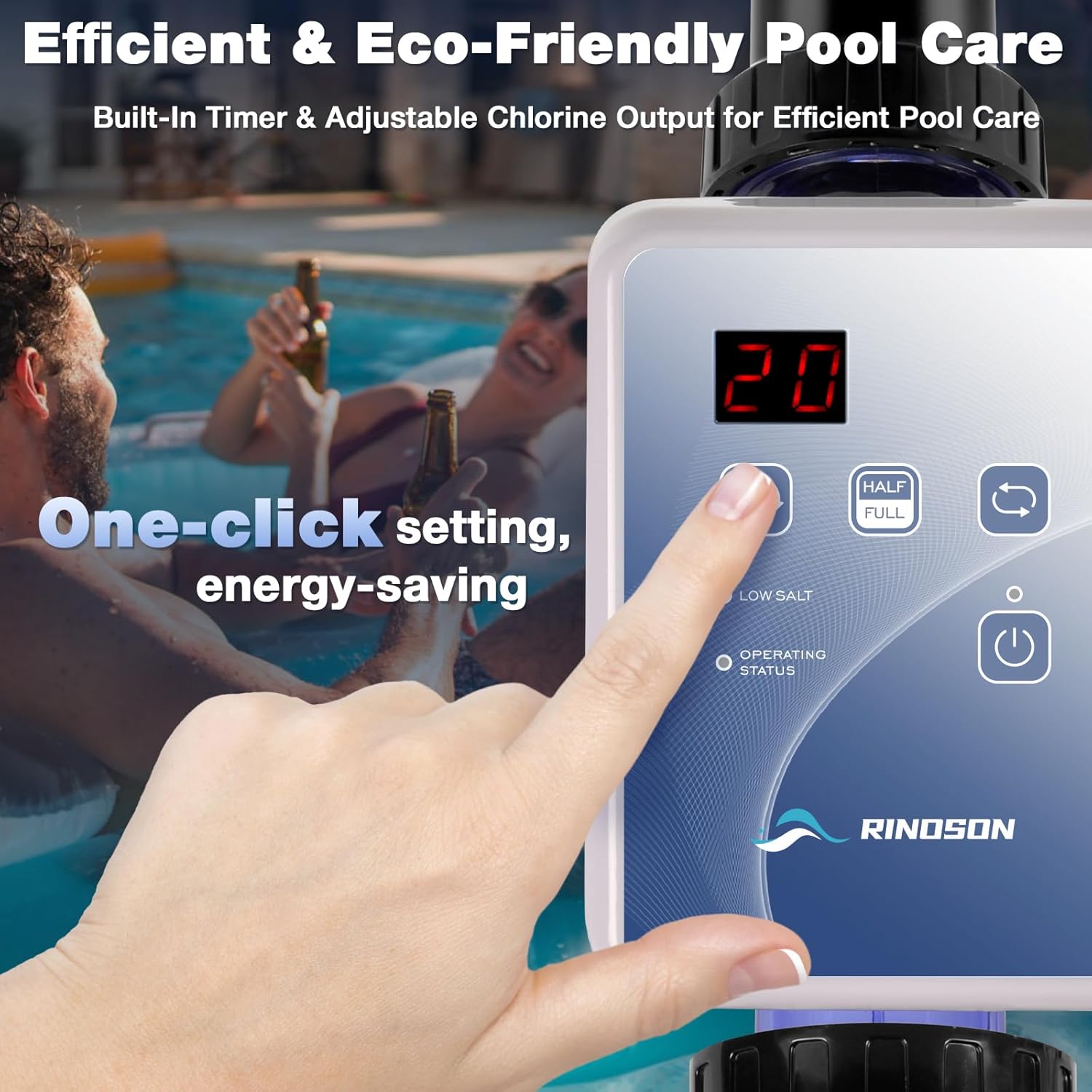Salt Chlorine Generator for Above Ground Pools | Saltwater Pool Chlorinator System with Self-Cleaning Titanium Cell | LED Display & Automatic Chlorination | for Pools Up to 6,000 Gallons - Image 3