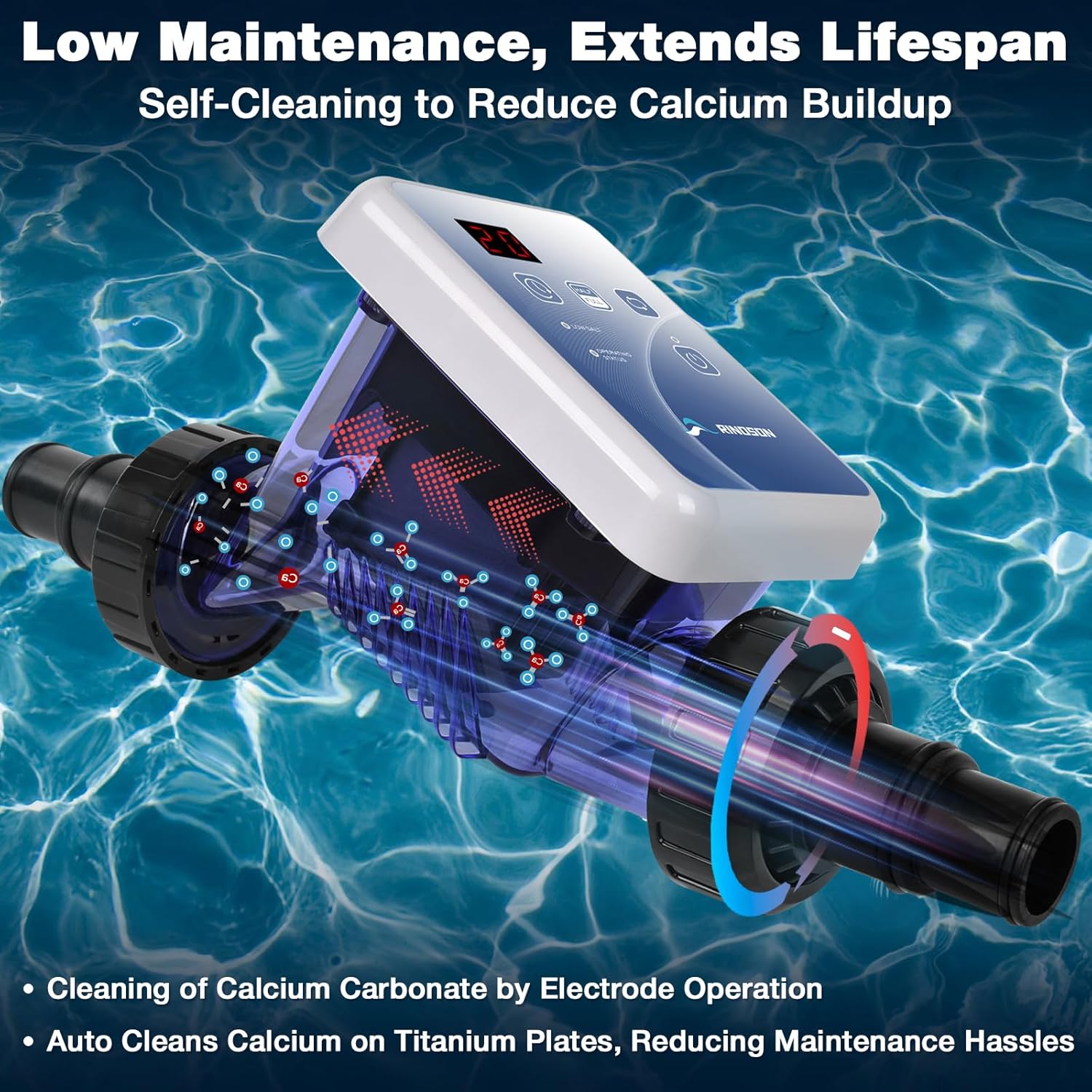 Salt Chlorine Generator for Above Ground Pools | Saltwater Pool Chlorinator System with Self-Cleaning Titanium Cell | LED Display & Automatic Chlorination | for Pools Up to 6,000 Gallons - Image 4
