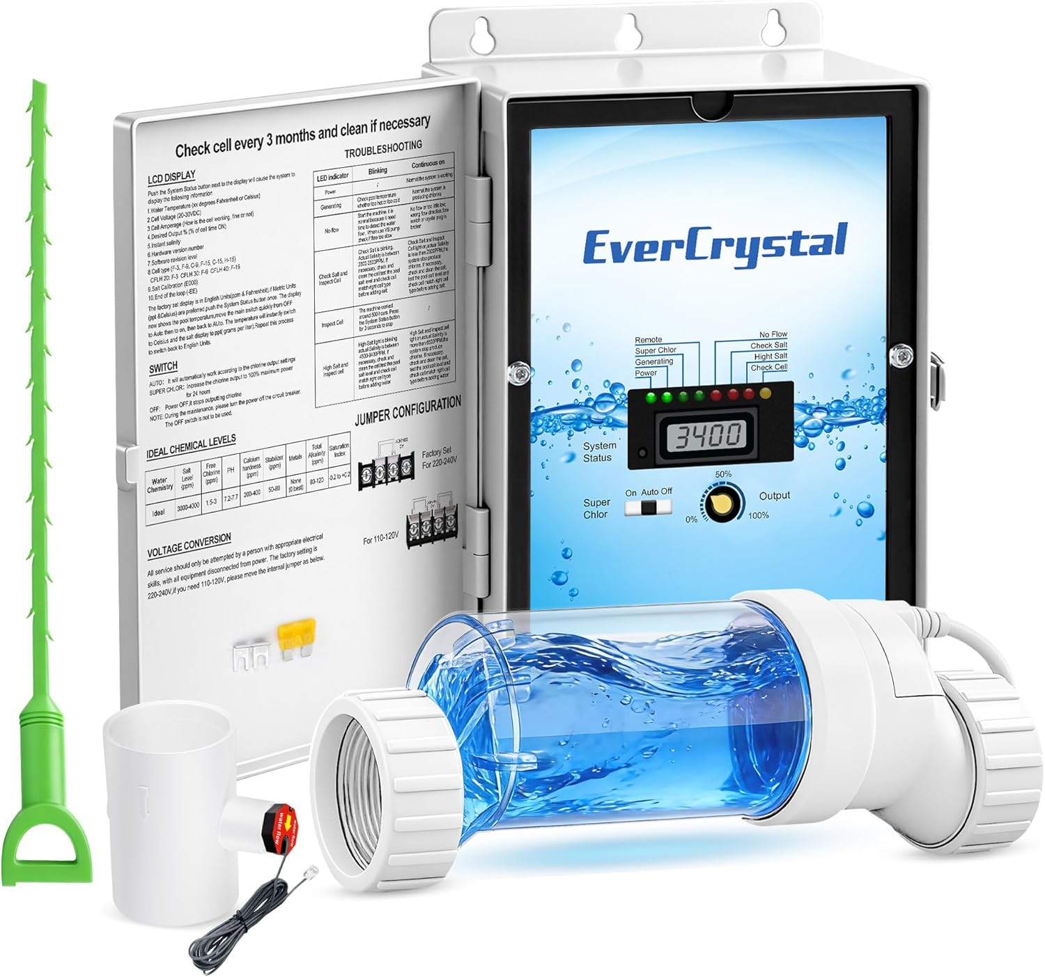 Salt Water Pool Chlorinator System - Up to 25,000 Gallons, Self-Cleaning Salt Chlorine Generator, Clear Housing, Flow & Temp Sensors, 1 Year Warranty - 1