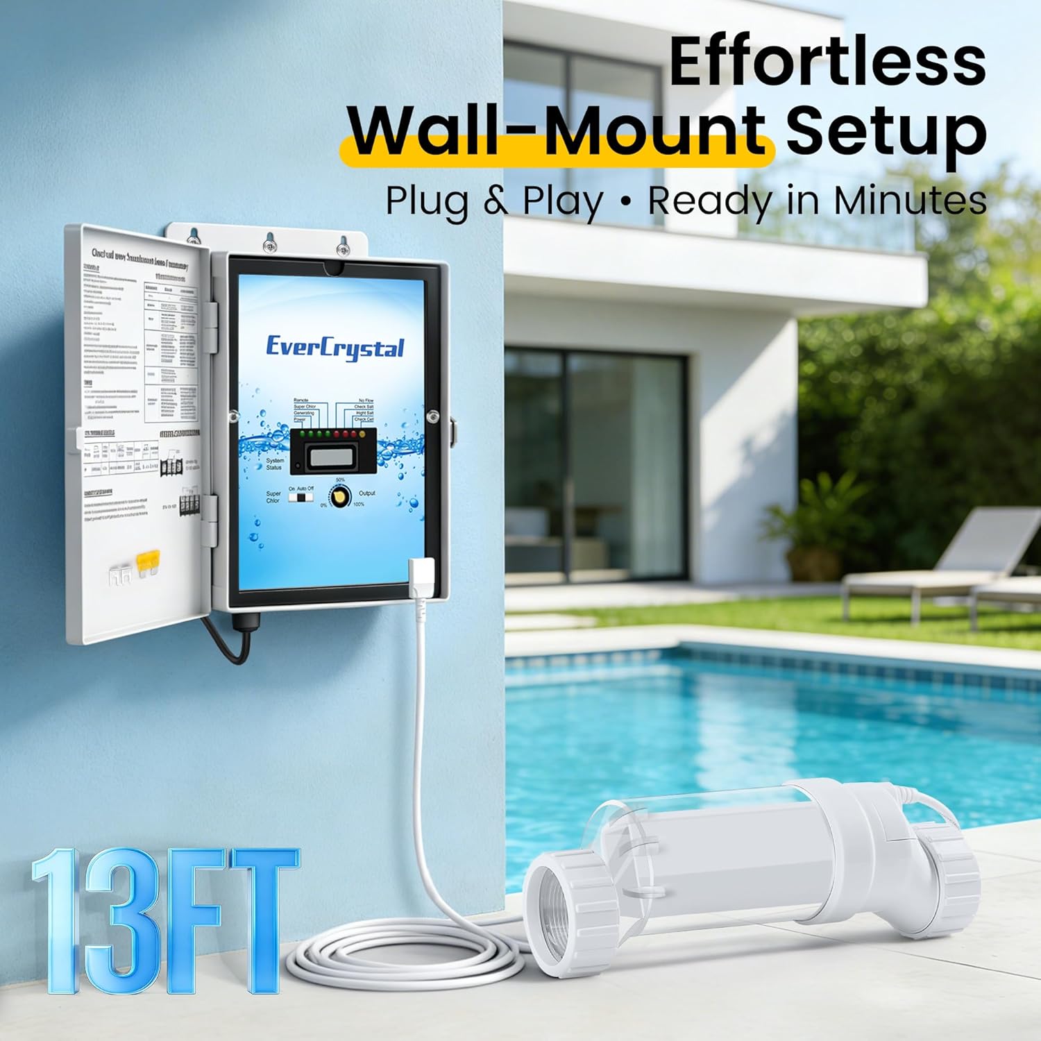 Salt Water Pool Chlorinator System - Up to 25,000 Gallons, Self-Cleaning Salt Chlorine Generator, Clear Housing, Flow & Temp Sensors, 1 Year Warranty - Image 8