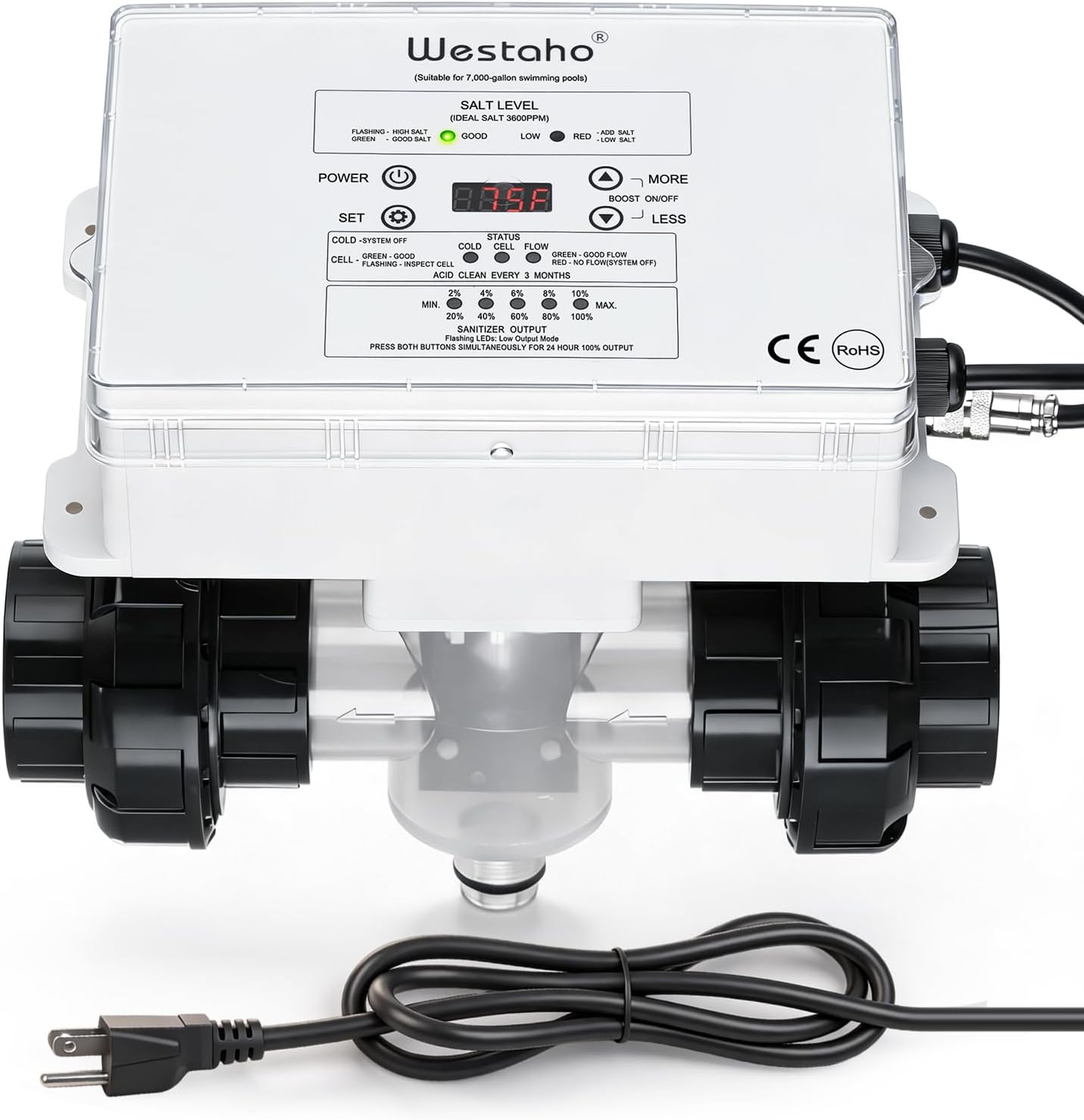 Saltwater Pool System, Westaho Salt Chlorine Generator with USA Titanium Cell & Waterproof Control Panel, for Inground Pools up to 15,000 Gallons - 1