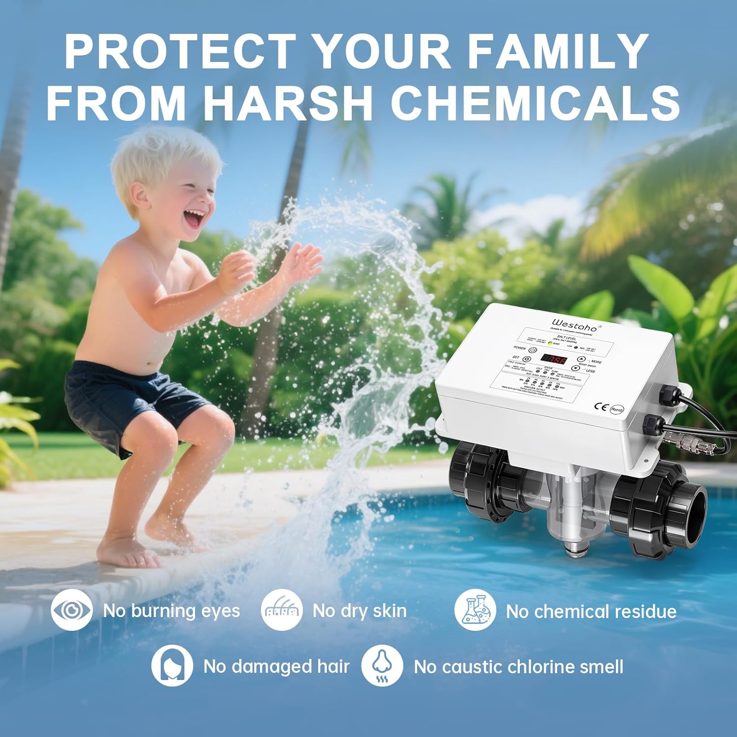 Saltwater Pool System, Westaho Salt Chlorine Generator with USA Titanium Cell & Waterproof Control Panel, for Inground Pools up to 15,000 Gallons - Image 2
