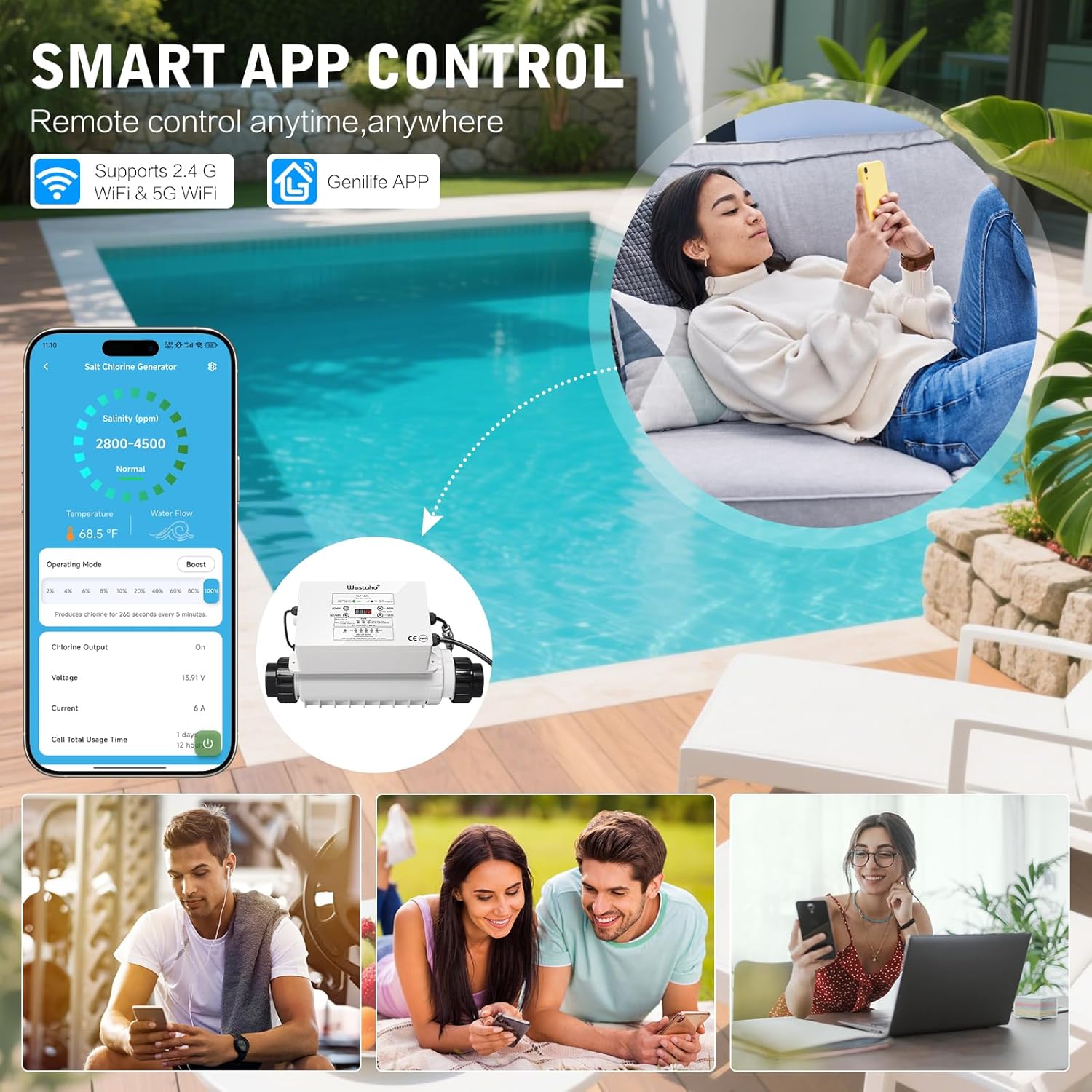WiFi Salt Chlorine Generator - Westaho Salt Chlorination System with APP Remote Control, USA Titanium Cell, Designed for In-Ground Pools Up to 40,000 Gallons, Smart Monitoring & Real-Time Alerts - Image 8