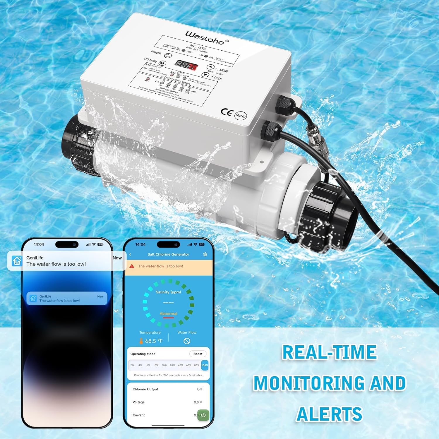 WiFi Salt Chlorine Generator - Westaho Salt Chlorination System with APP Remote Control, USA Titanium Cell, Designed for In-Ground Pools Up to 40,000 Gallons, Smart Monitoring & Real-Time Alerts - Image 7