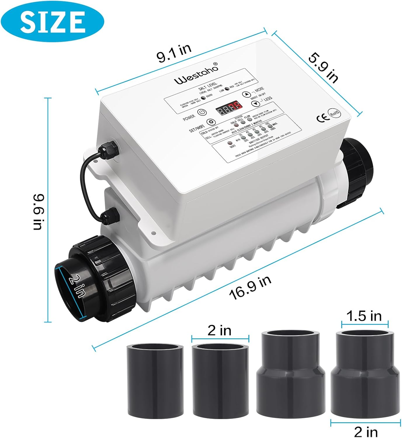 WiFi Salt Chlorine Generator - Westaho Salt Chlorination System with APP Remote Control, USA Titanium Cell, Designed for In-Ground Pools Up to 40,000 Gallons, Smart Monitoring & Real-Time Alerts - Image 4