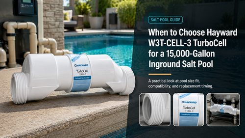 Hayward W3T-CELL-3 TurboCell guide for a 15,000-gallon inground salt pool