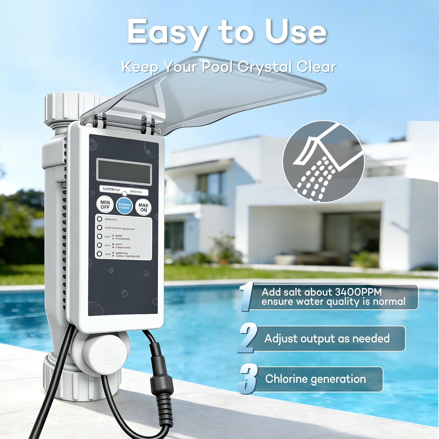 Salt Cell for Pool - Fits for Pentair Salt Cell, up to 40,000 Gal Pool | Upgraded Flow Switch with Temp/Salinity Sensor, Replacement Salt Cell Chlorine Generator, 1-Year Warranty - Image 3