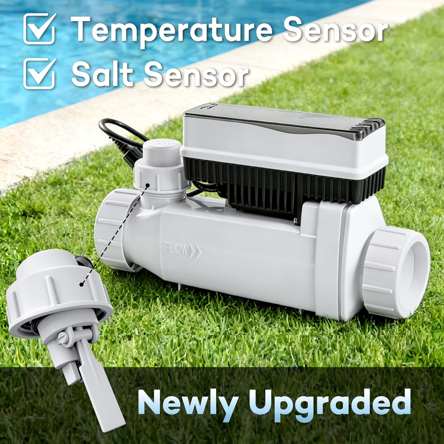 Salt Cell for Pool - Fits for Pentair Salt Cell, up to 40,000 Gal Pool | Upgraded Flow Switch with Temp/Salinity Sensor, Replacement Salt Cell Chlorine Generator, 1-Year Warranty - Image 4