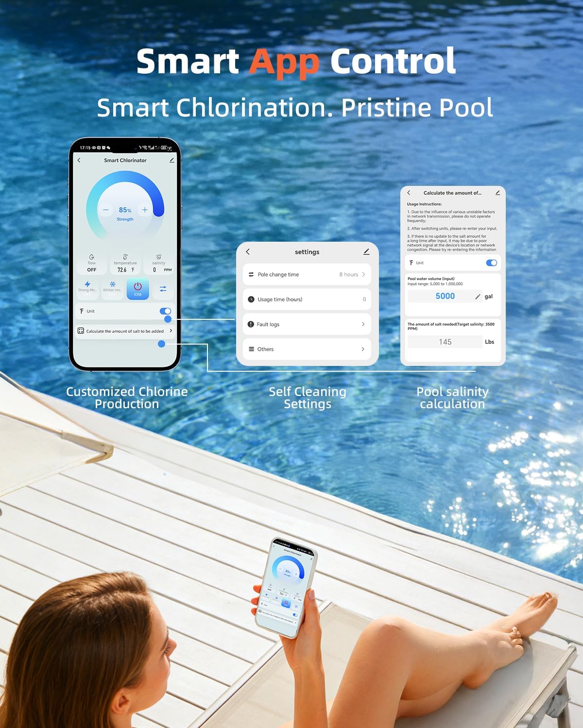 Salt Chlorine Generator Above Ground Pool 25000 Gallons, Saltwater Pool Chlorinator System with WiFi&APP Control,Salt Cell for Inground Pool, USA Titanium Cell - Image 4