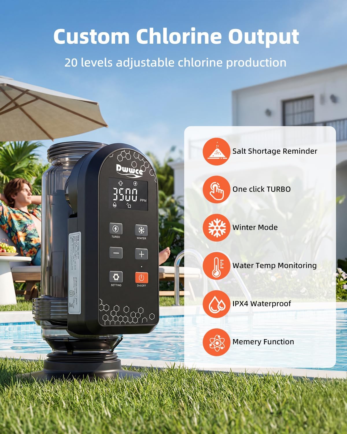 Salt Chlorine Generator Above Ground Pool 25000 Gallons, Saltwater Pool Chlorinator System with WiFi&APP Control,Salt Cell for Inground Pool, USA Titanium Cell - Image 7