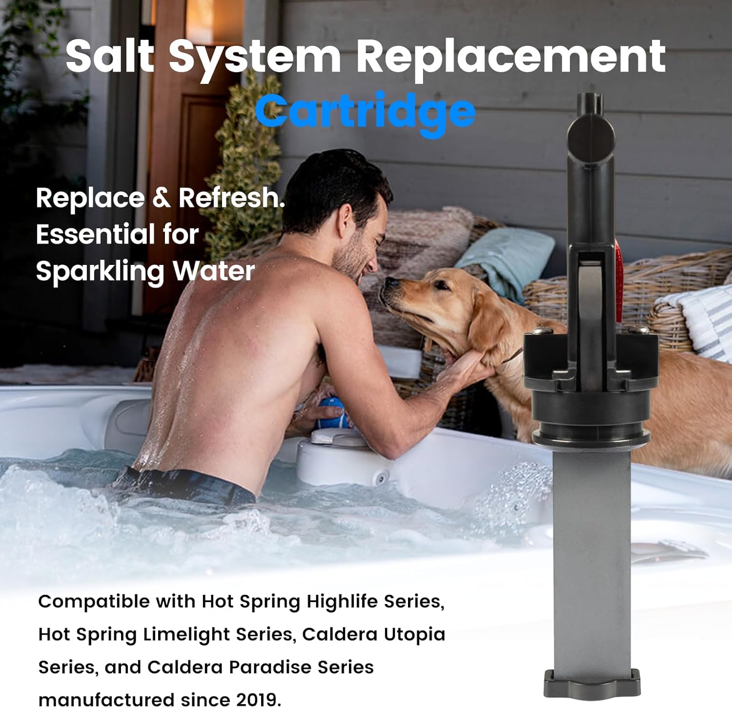 Salt Water Cartridge for Hot Spring Spas – Chlorine Generator, 3-Pack | 3 carts, 4 mo each = 12 mo. Titanium/ABS, auto chlorine. Softens water, gentle. Fits Hot Spring/Caldera 2019+. No tools. - Image 2