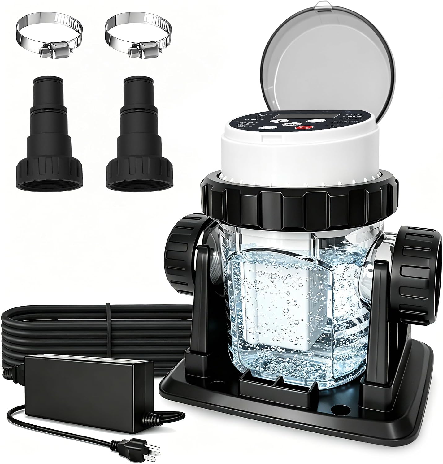 Salt Water Pool Chlorinator System for Above Ground Pools 10,000 Gallons - Built-in Salinity Sensor, Smart All-in-One Design, Plug-in Salt Chlorine Generator, Easy to Set-Up, Clear Housing - 1
