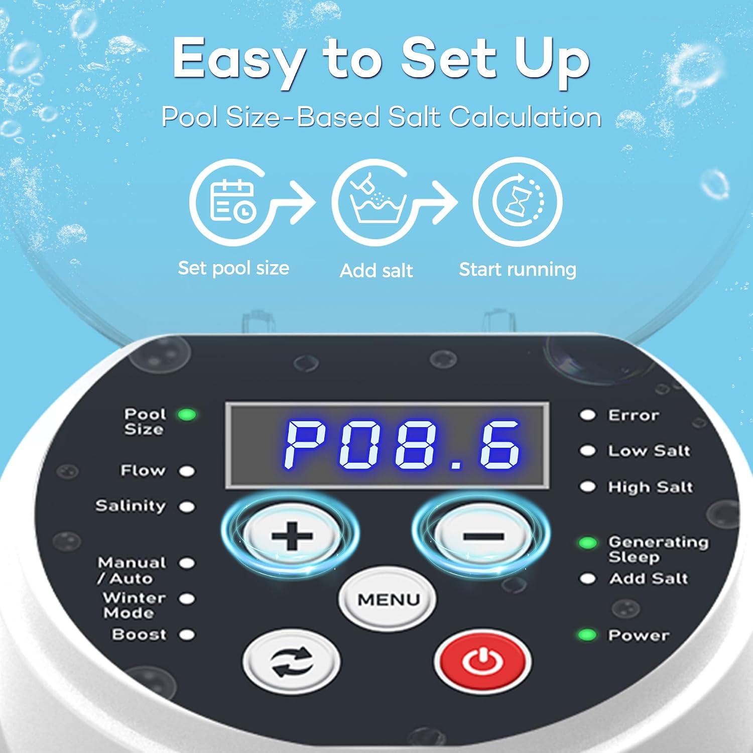 Salt Water Pool Chlorinator System for Above Ground Pools 10,000 Gallons | Built-in Salinity Sensor, Smart All-in-One Design, Plug-in Salt Chlorine Generator, Easy to Set-Up, Clear Housing - Image 2