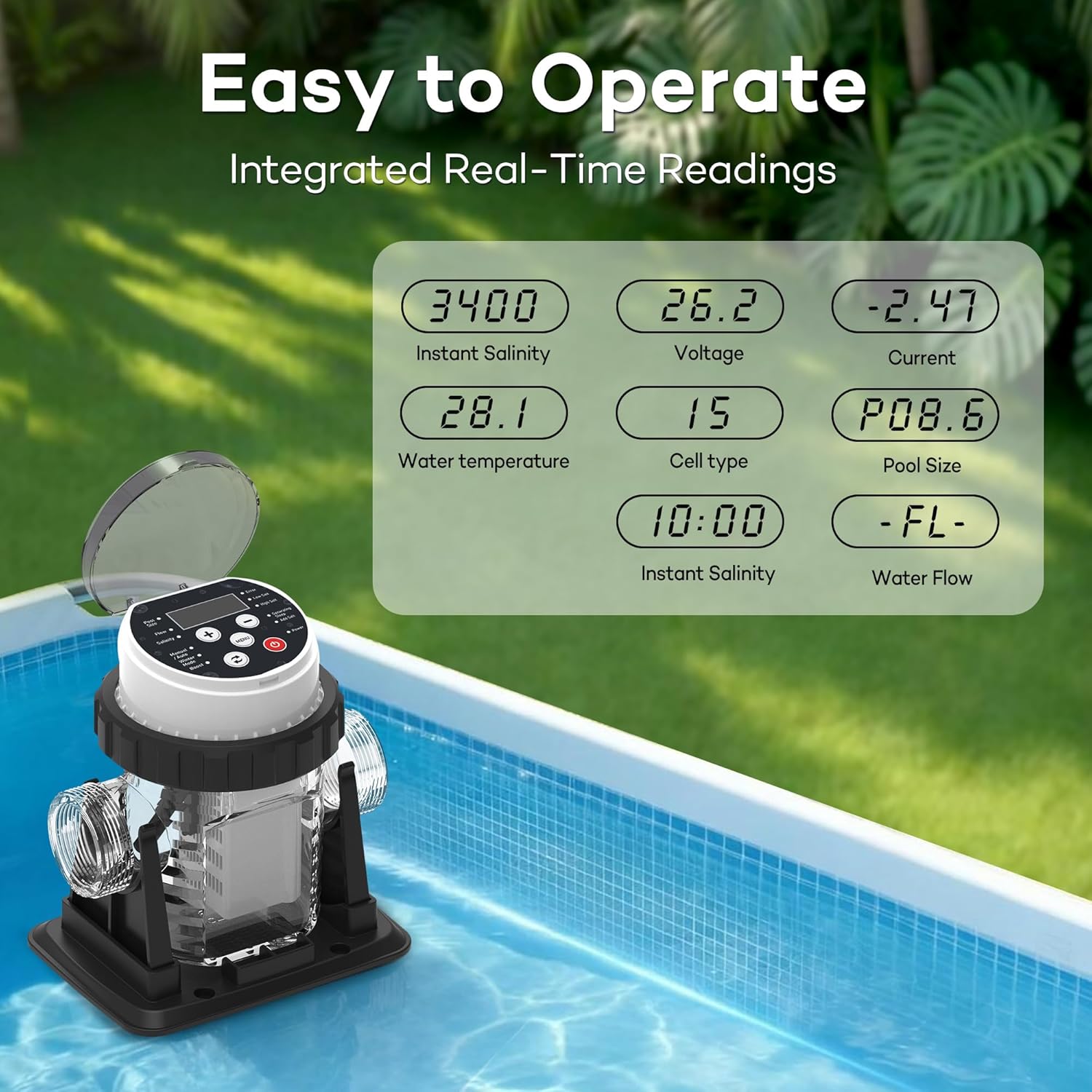 Salt Water Pool Chlorinator System for Above Ground Pools 10,000 Gallons | Built-in Salinity Sensor, Smart All-in-One Design, Plug-in Salt Chlorine Generator, Easy to Set-Up, Clear Housing - Image 3