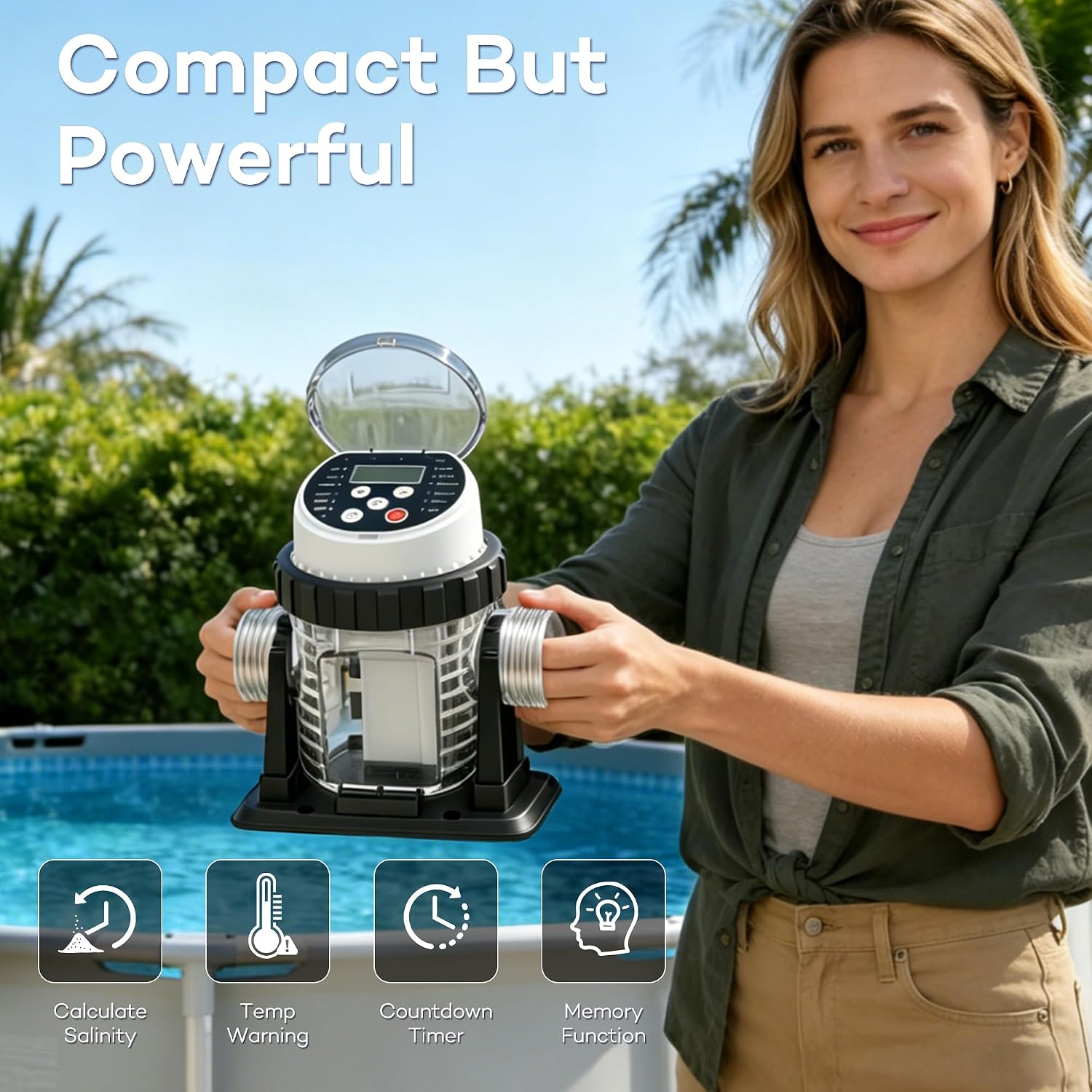 Salt Water Pool Chlorinator System for Above Ground Pools 10,000 Gallons | Built-in Salinity Sensor, Smart All-in-One Design, Plug-in Salt Chlorine Generator, Easy to Set-Up, Clear Housing - Image 7