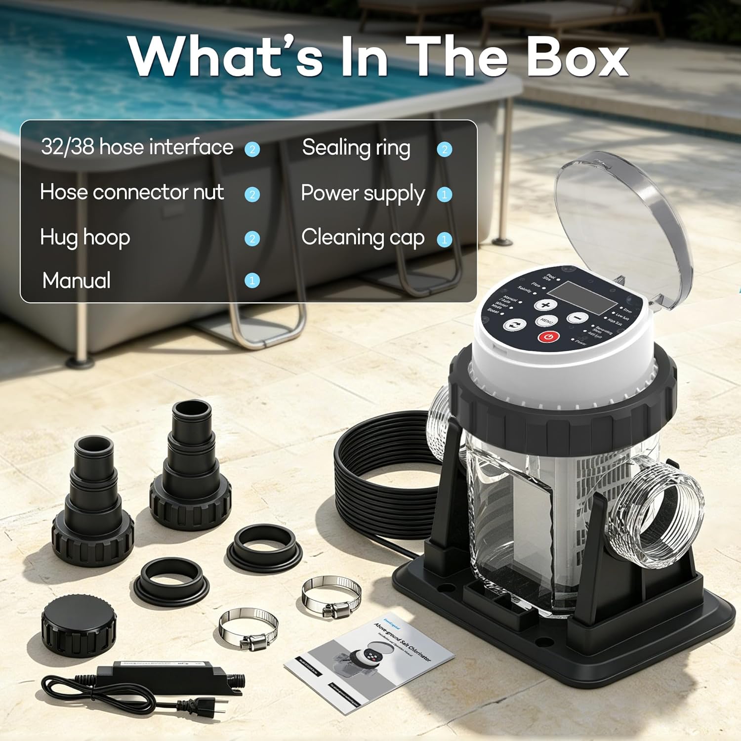 Salt Water Pool Chlorinator System for Above Ground Pools 10,000 Gallons | Built-in Salinity Sensor, Smart All-in-One Design, Plug-in Salt Chlorine Generator, Easy to Set-Up, Clear Housing - Image 8