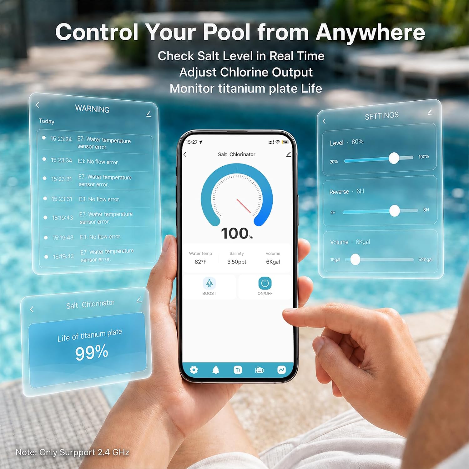 Smart Salt Chlorine Generator with WiFi App Control, Self-Cleaning Titanium Cell, Auto Salt Level Detection, Saltwater Pool Chlorinator System for Pools up to 30,000 Gallons - Image 2