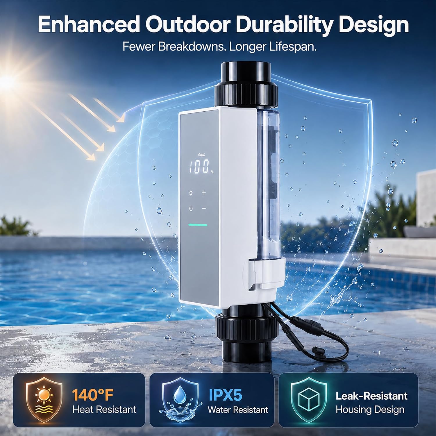 Smart Salt Chlorine Generator with WiFi App Control, Self-Cleaning Titanium Cell, Auto Salt Level Detection, Saltwater Pool Chlorinator System for Pools up to 30,000 Gallons - Image 3