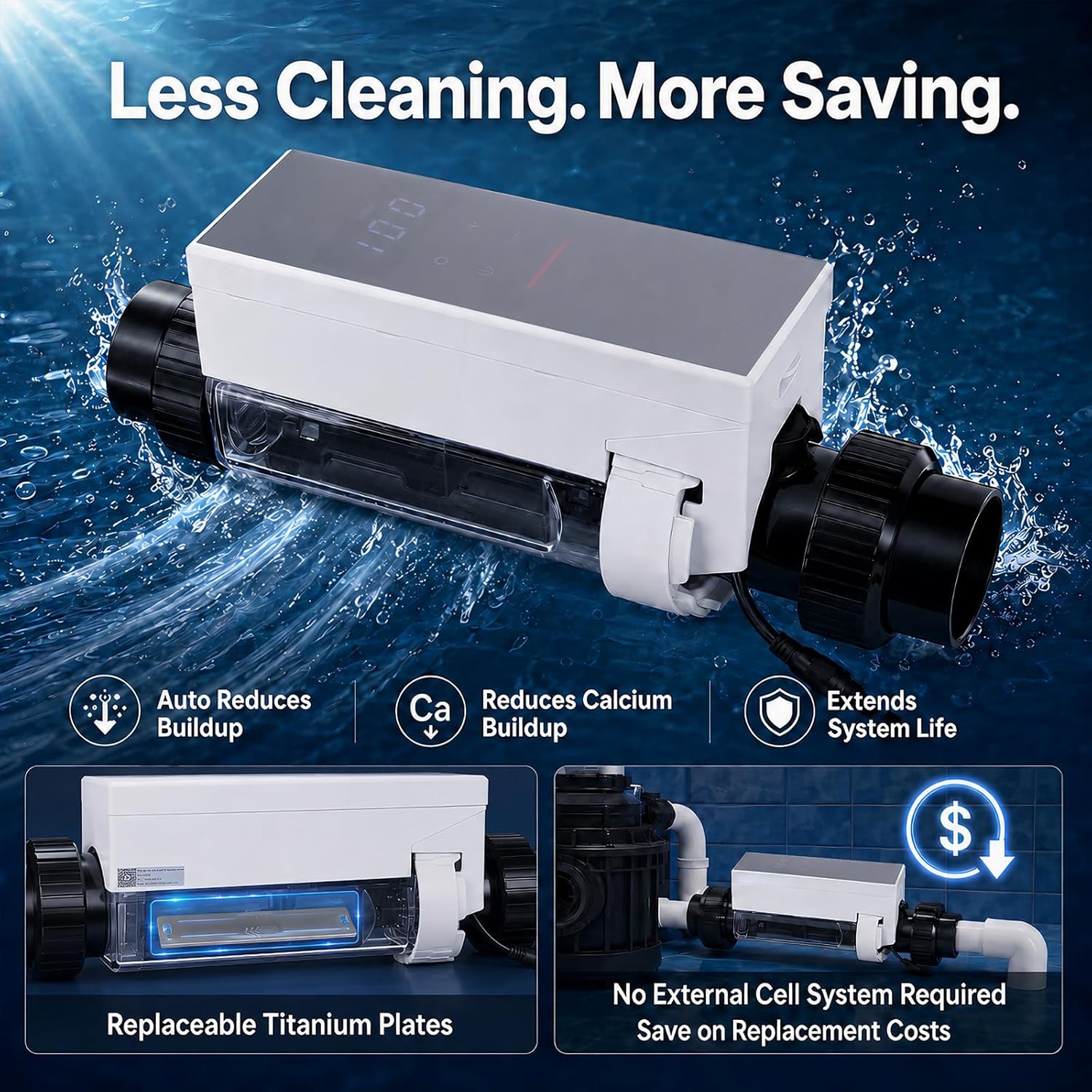 Smart Salt Chlorine Generator with WiFi App Control, Self-Cleaning Titanium Cell, Auto Salt Level Detection, Saltwater Pool Chlorinator System for Pools up to 30,000 Gallons - Image 5