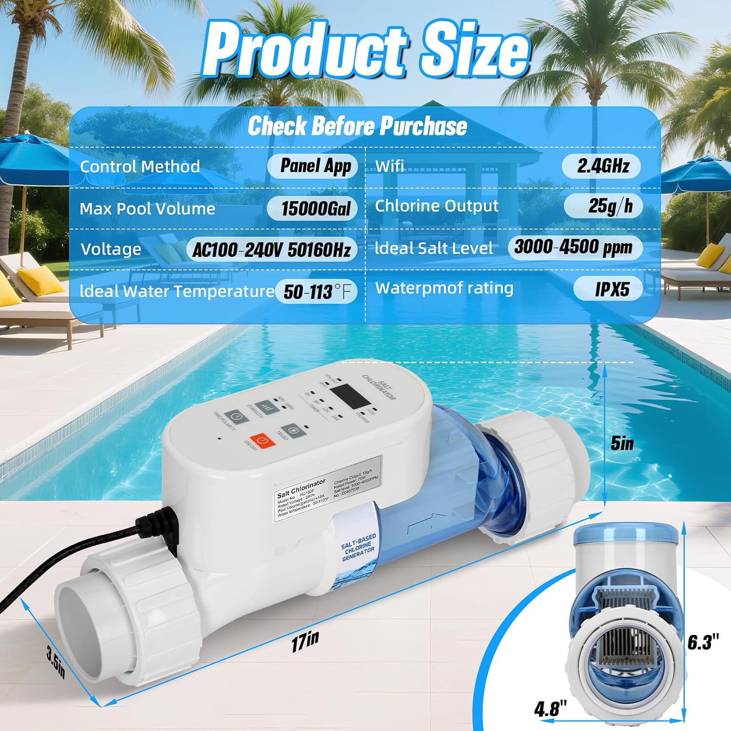 LT25 EC-523747 Salt Chlorine Generator Replace for Pentair, 25000 Gallons - Image 2