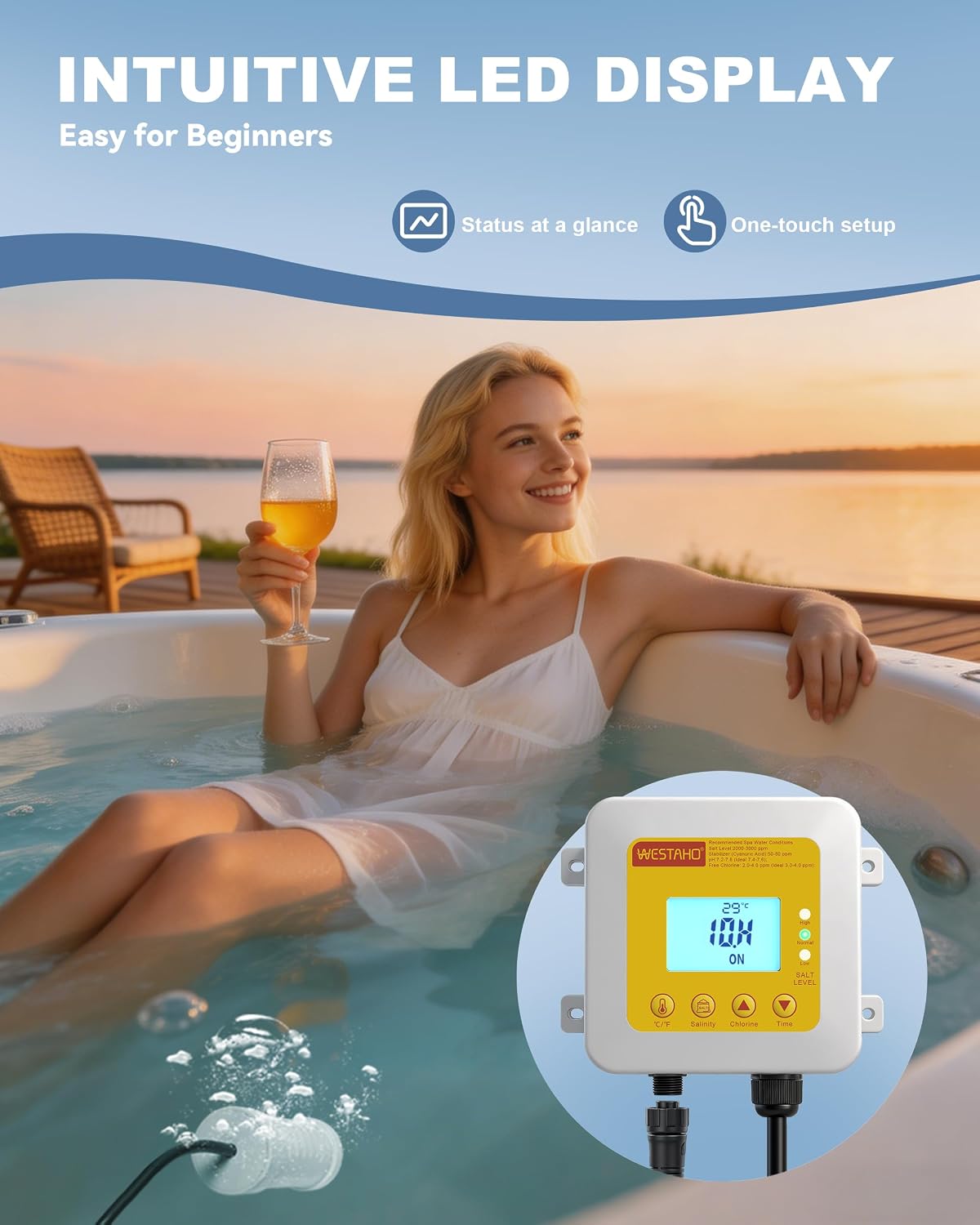 Salt Chlorine Generator, Westaho Hot Tub Salt Water Conversion Kit with USA Titanium Salt Cell, Designed for Hot Tubs & Swim Spas Up to 2200 Gallons, Chemical-Free - Image 5