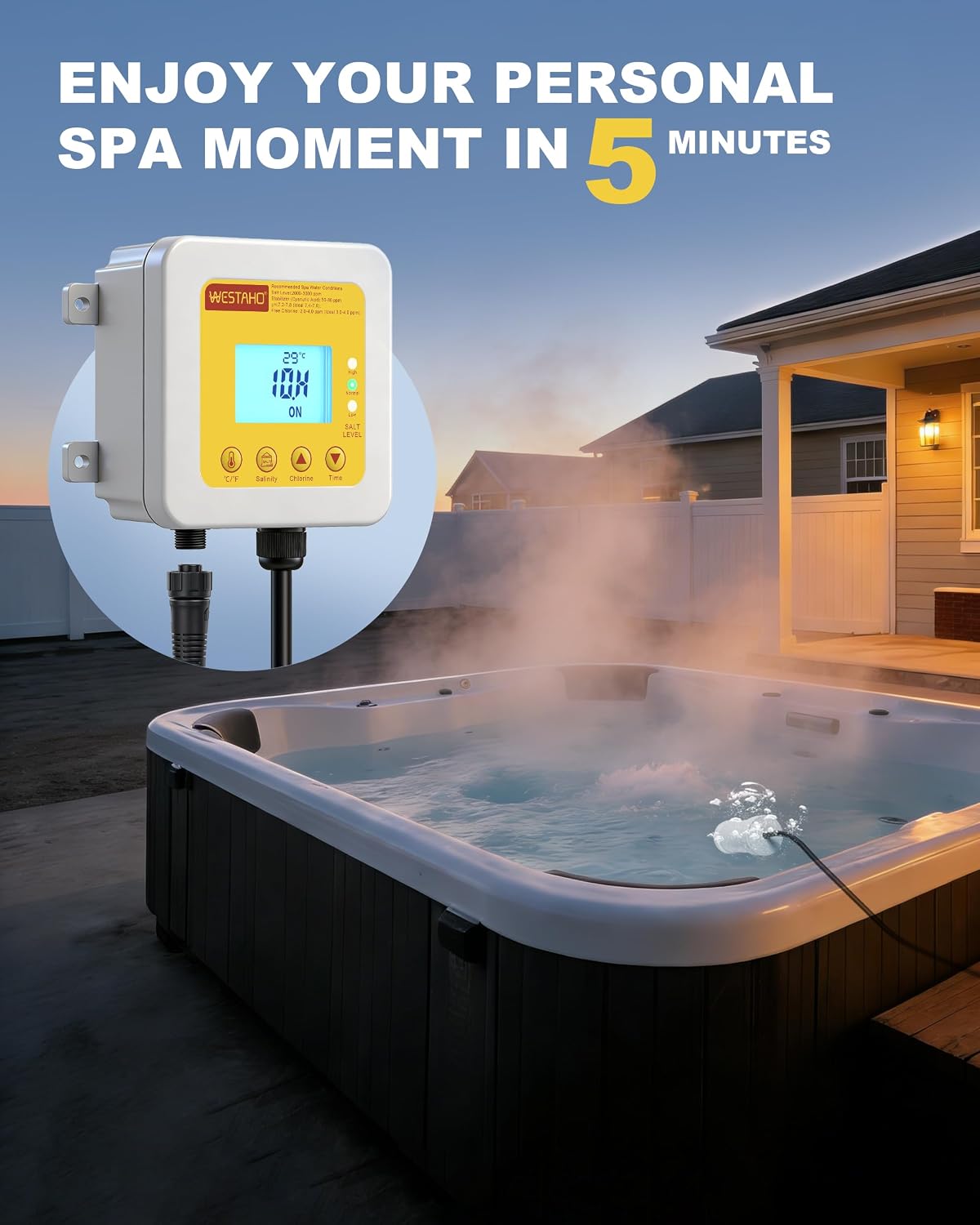 Salt Chlorine Generator, Westaho Hot Tub Salt Water Conversion Kit with USA Titanium Salt Cell, Designed for Hot Tubs & Swim Spas Up to 2200 Gallons, Chemical-Free - Image 2