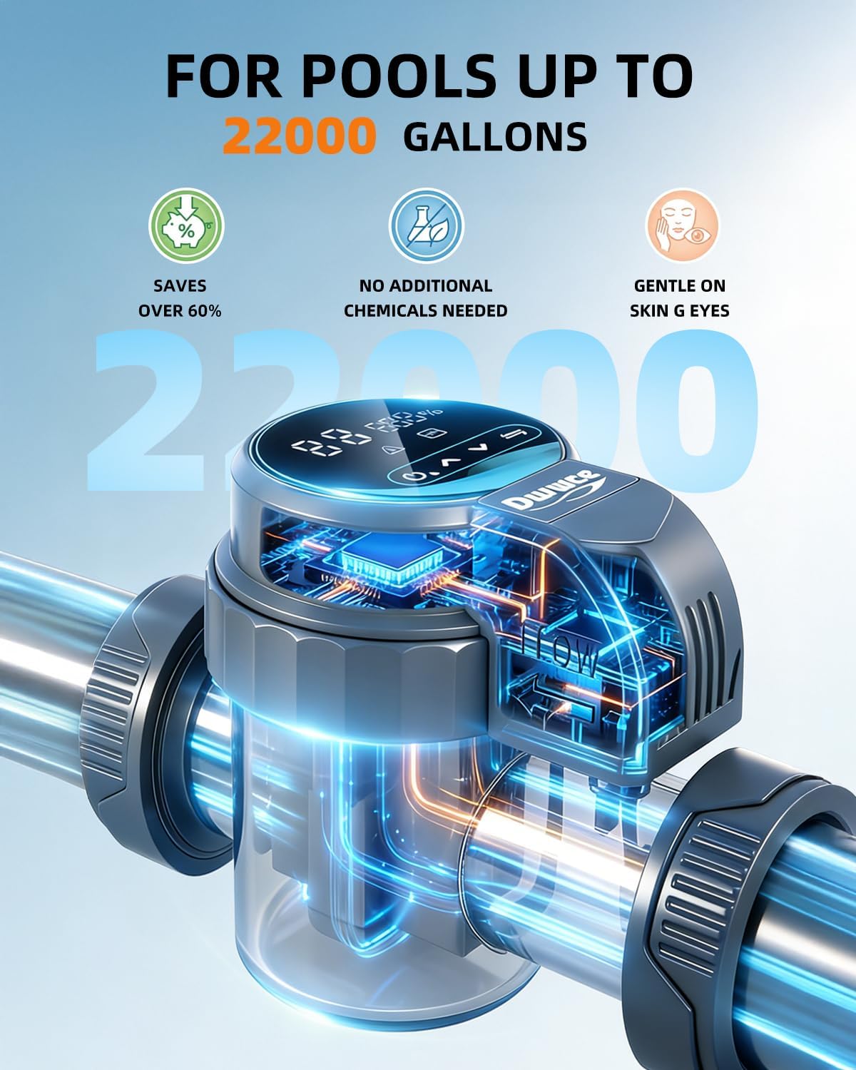 Salt Chlorine Generator for Above Ground 22000 Gallons Pool with APP Control, Smart Saltwater Pool Chlorinator System for Inground Pool,Salt Cell with USA Titanium Cell - Image 6