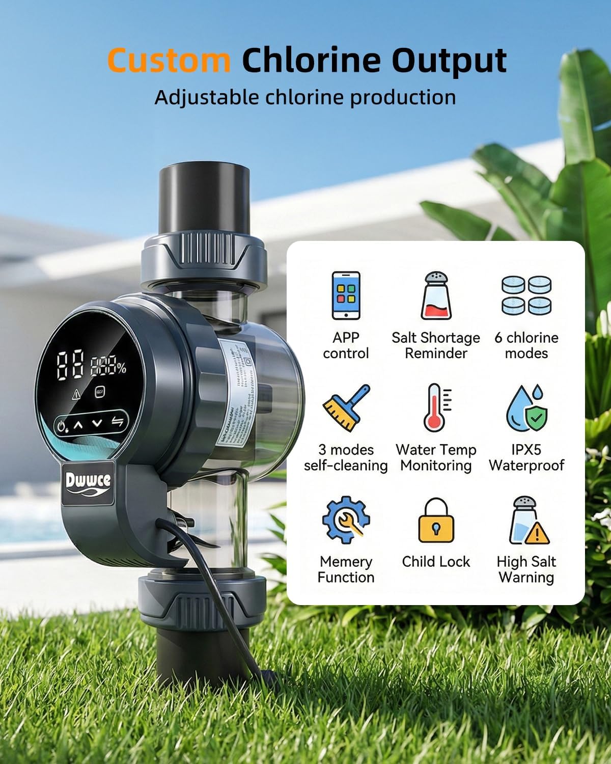 Salt Chlorine Generator for Above Ground 22000 Gallons Pool with APP Control, Smart Saltwater Pool Chlorinator System for Inground Pool,Salt Cell with USA Titanium Cell - Image 2