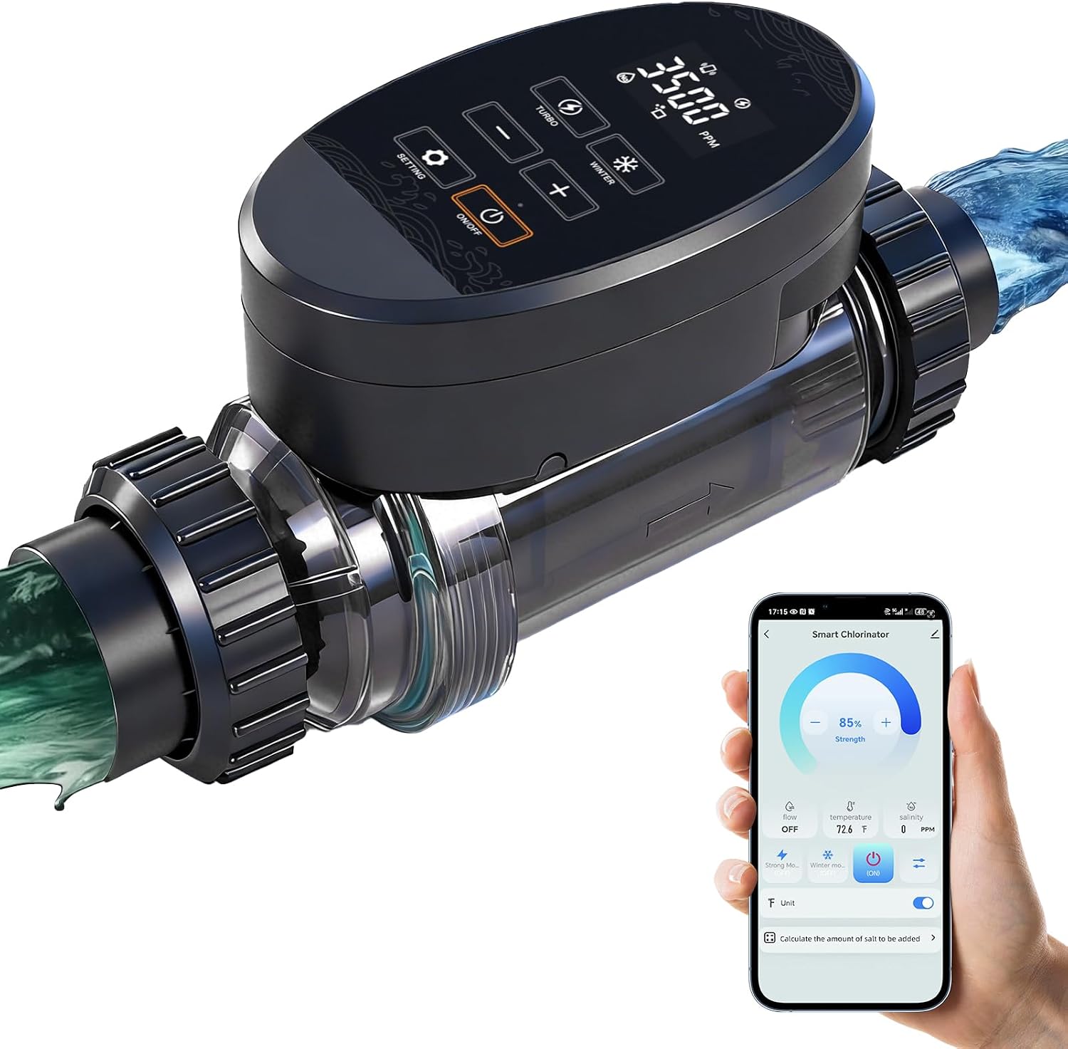 Salt Water Pool Chlorinator System for 30500 Gallon Above Ground Pool, Salt Chlorine Generator with APP Control for Inground Pool Water Treatment, USA Titanium Cell - 1