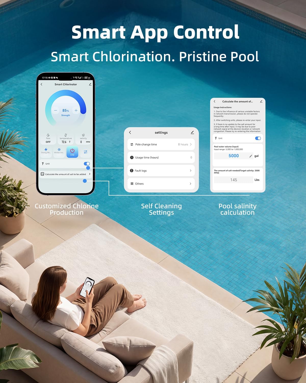 Salt Water Pool Chlorinator System for 30500 Gallon Above Ground Pool, Salt Chlorine Generator with APP Control for Inground Pool Water Treatment, USA Titanium Cell - Image 7